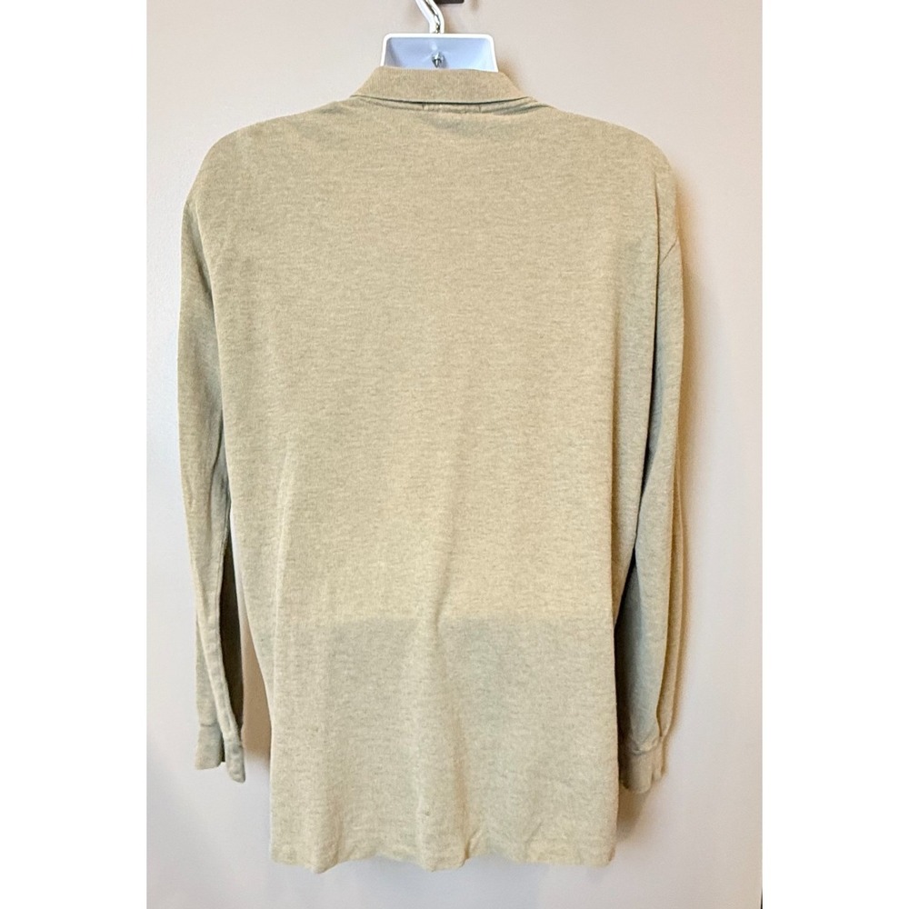 Polo Ralph Lauren Men's Long Sleeve Polo Shirt Khaki Beige Cotton Size Large - Picture 2 of 9